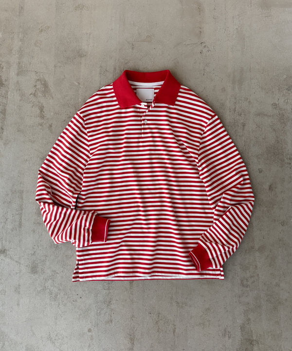 LONG SLEEVE BORDER POLO SHIRT "RED"
