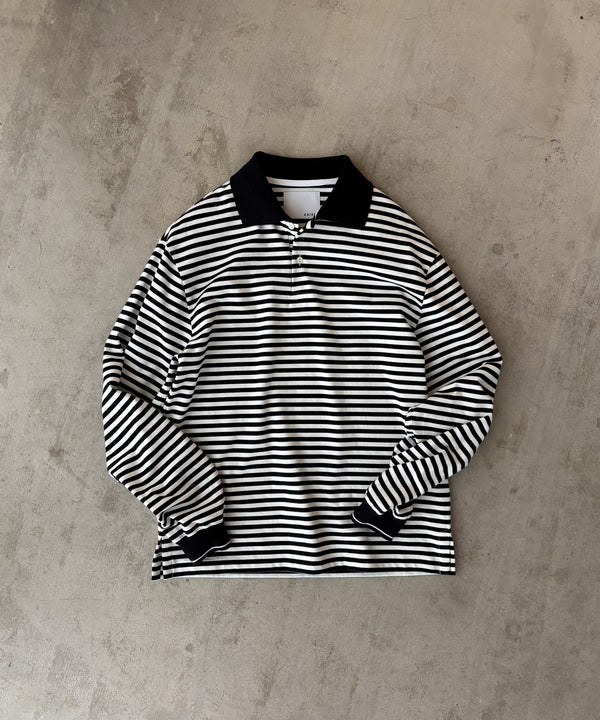 LONG SLEEVE BORDER POLO SHIRT "BLACK"