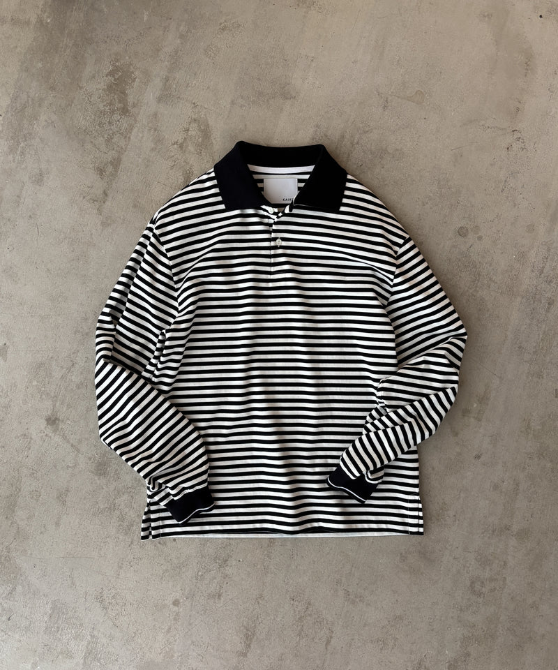 LONG SLEEVE BORDER POLO SHIRT "BLACK"