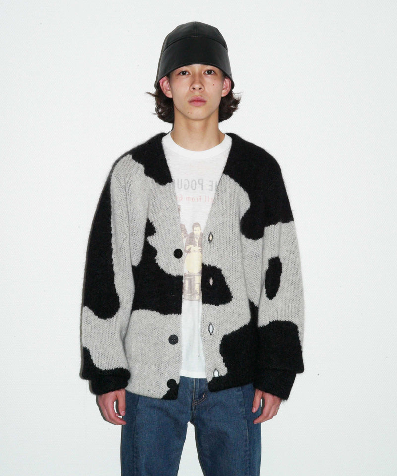 「OUT STOCK」 COW KNIT CARDIGAN "BLACK/WHITE"