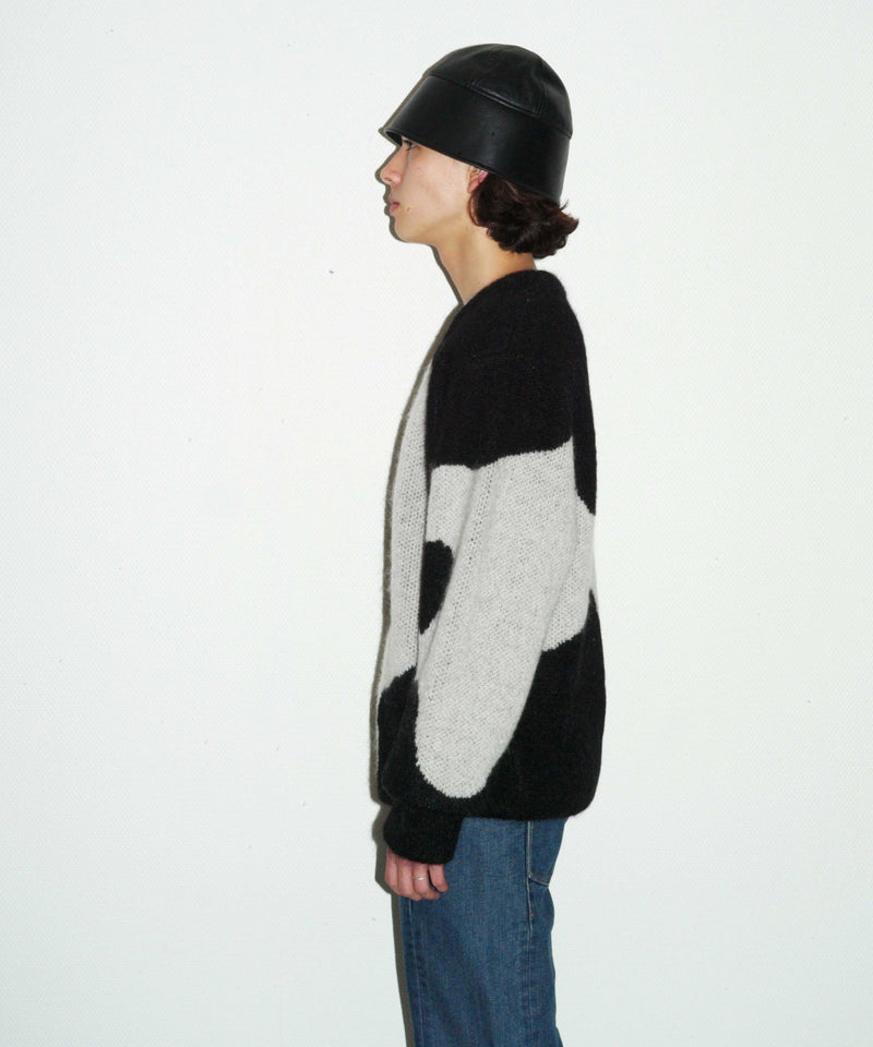 「OUT STOCK」 COW KNIT CARDIGAN "BLACK/WHITE"