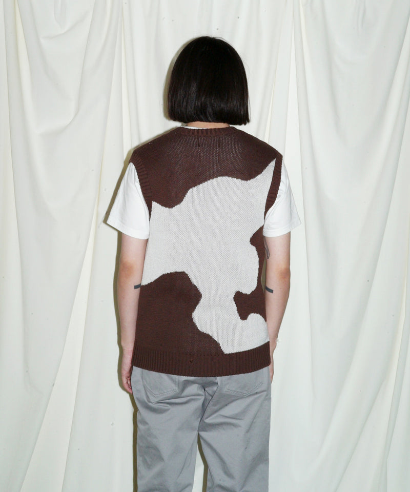 MIMICRY KNIT VEST "BROWN/WHITE"
